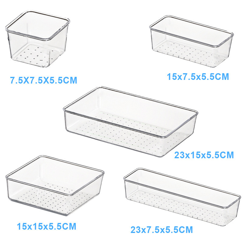13PCS Clear Plastic Desk Drawer Organizers Set 5-Size 2