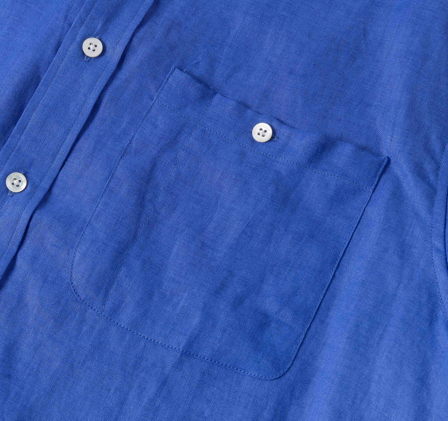 Men's Blue Linen Long Sleeve Button-Up Shirt 4