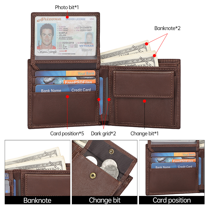 Sales Genuine Leather RFID Short Slim Man Credit 4