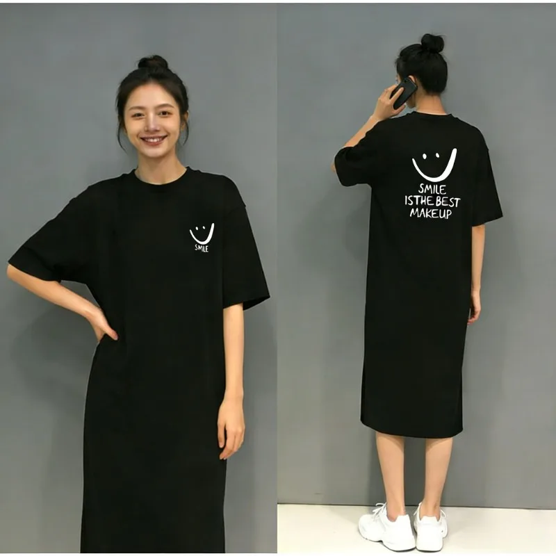 Frauen Sommer Neue Kurzarm T-shirt Kleid Lose Mittlere 2