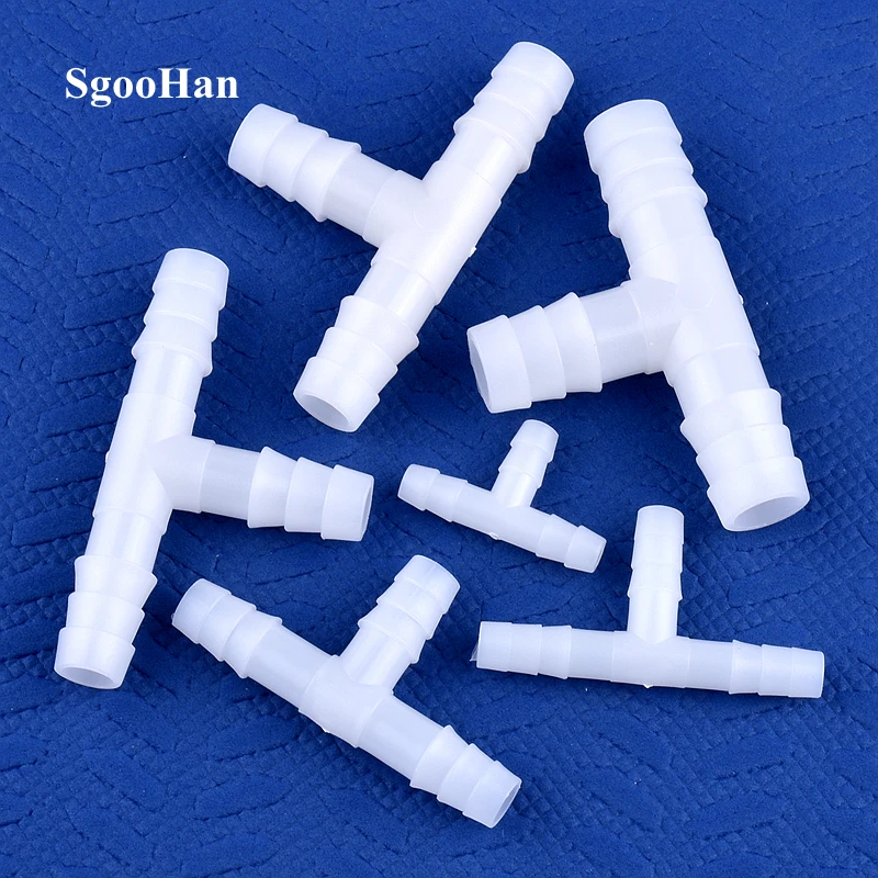 White PE T-Connectors for Aquarium Hoses, 4-13 mm