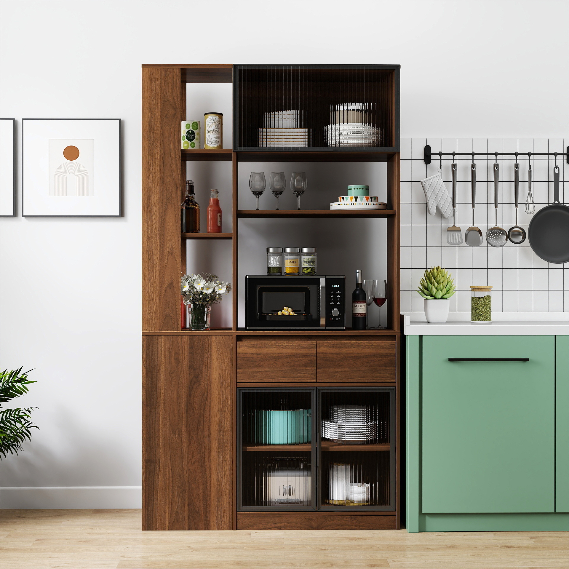 Tall Wooden Entrance Storage Cabinet