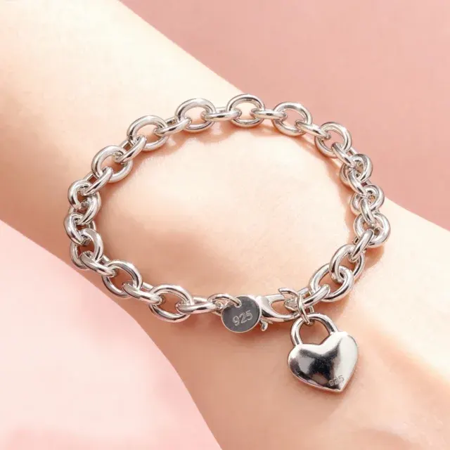 Y2K Style 925 Sterling Silver Heart Lock Bracelet 1