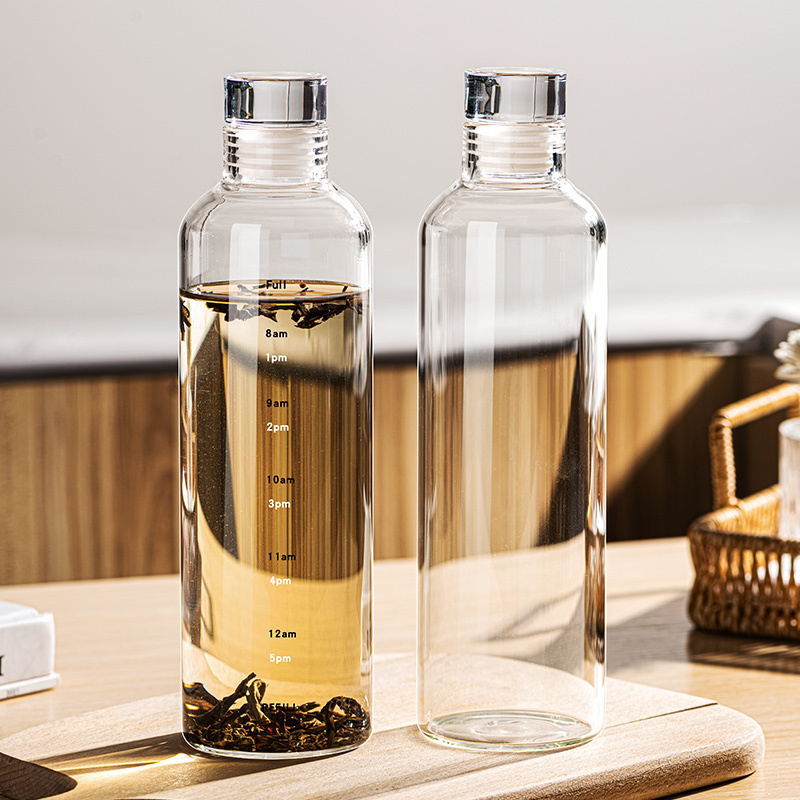 Transparent Glass Water Bottle with Time Marker 3