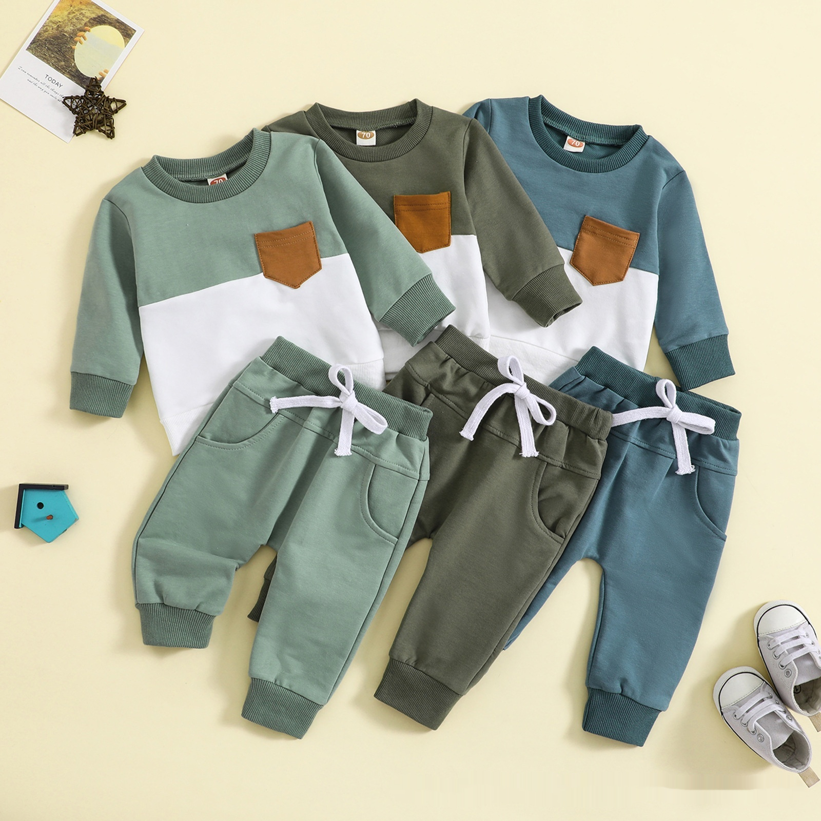 Color-block Crew Neck Short Sleeve Suit 2