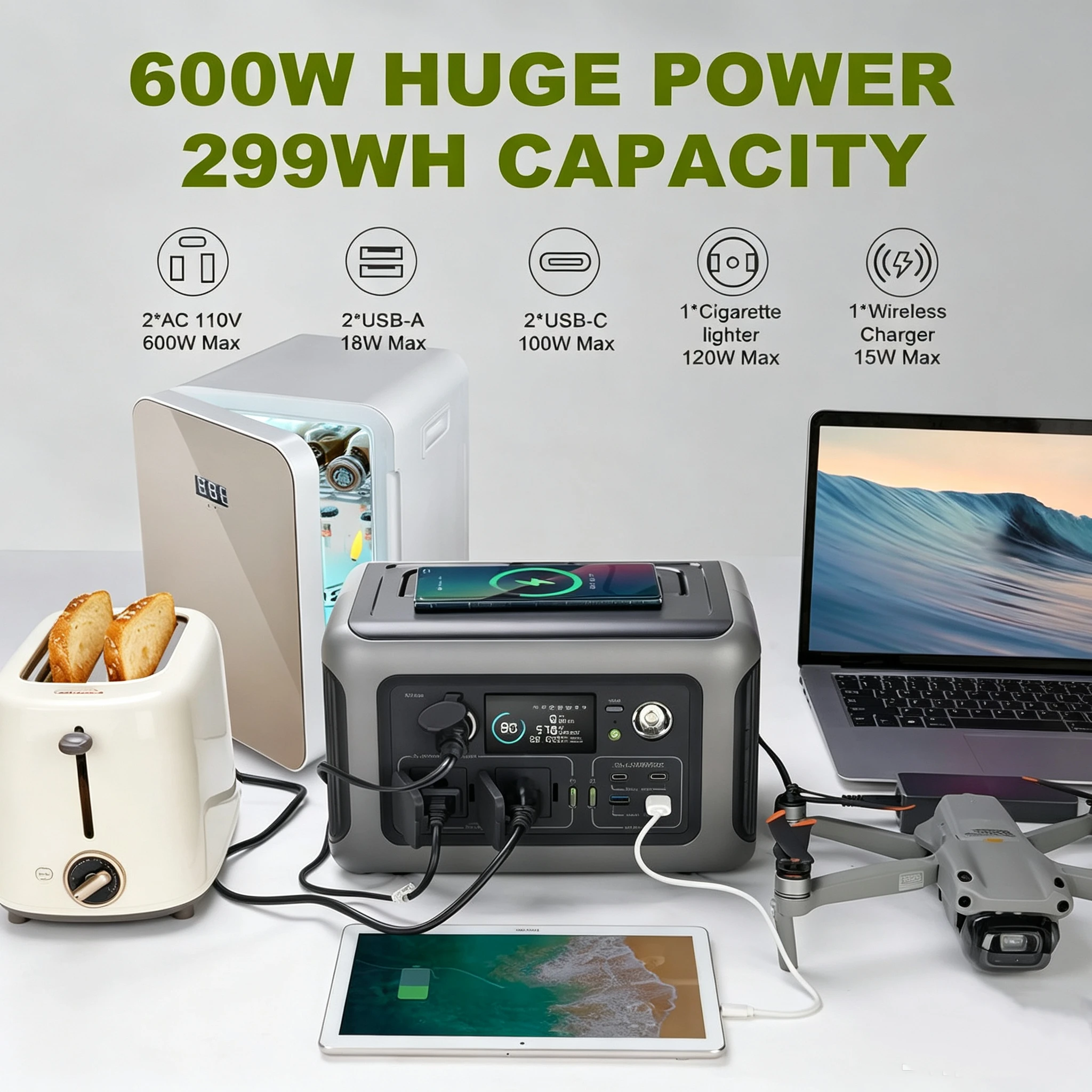 Outdoor Power Station 299Wh LiFePO4 Battery 2