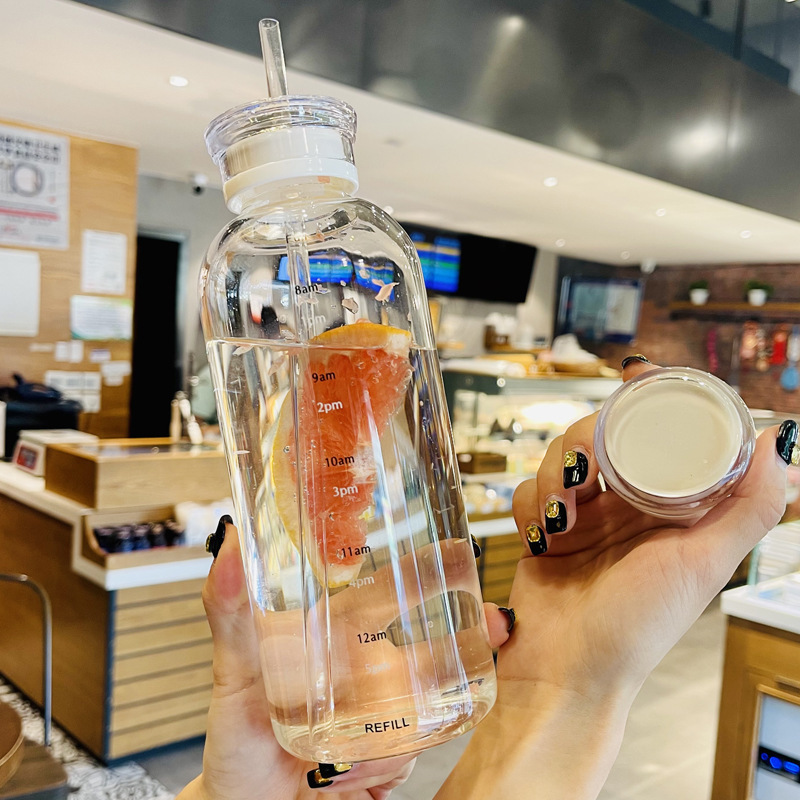 Drinking Minimalist Glass Straw Cup With Time Marker 2