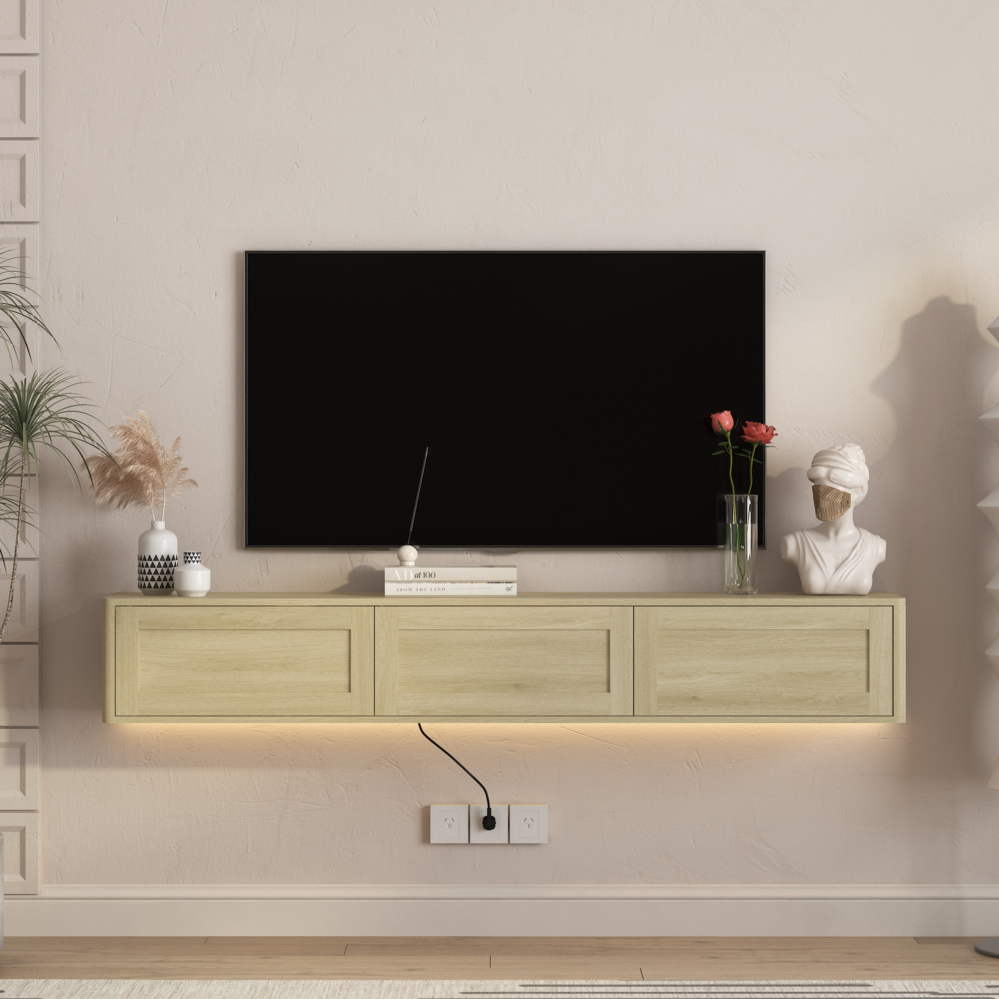 Floating TV Stand Wall Mounted Shelf With Led