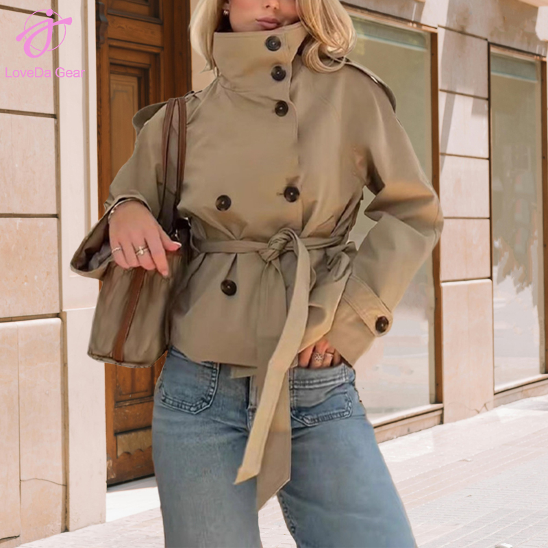 Women's Retro Double-Breasted Belted Trench Coat