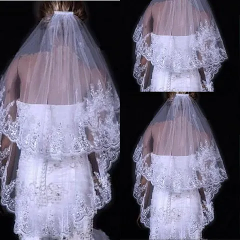 Bridal Sequined Polyester Veil Face Cover Two Layers