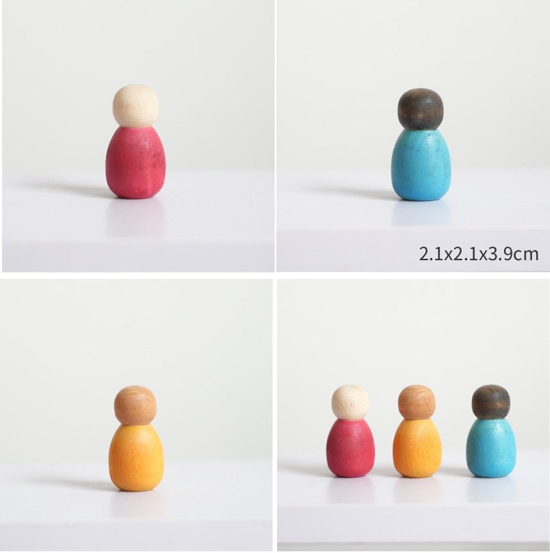 12-Piece Wooden Rainbow Peg Doll Set 4