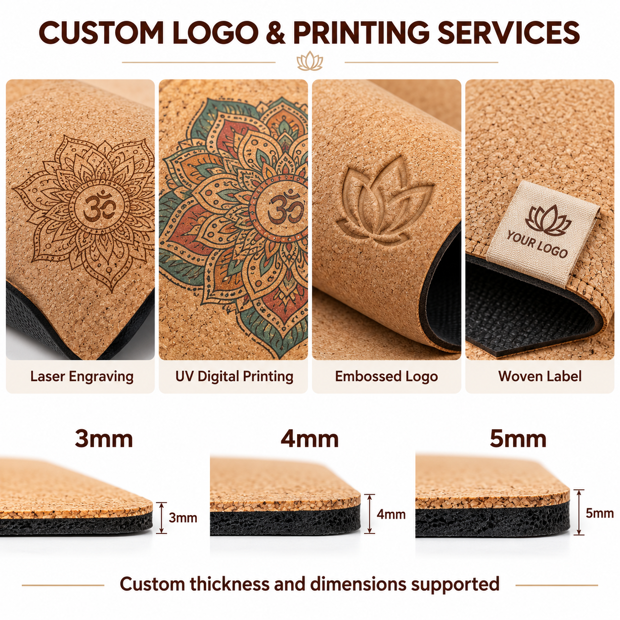 Non-Slip Natural Cork Yoga Mat with Laser Engraving 3
