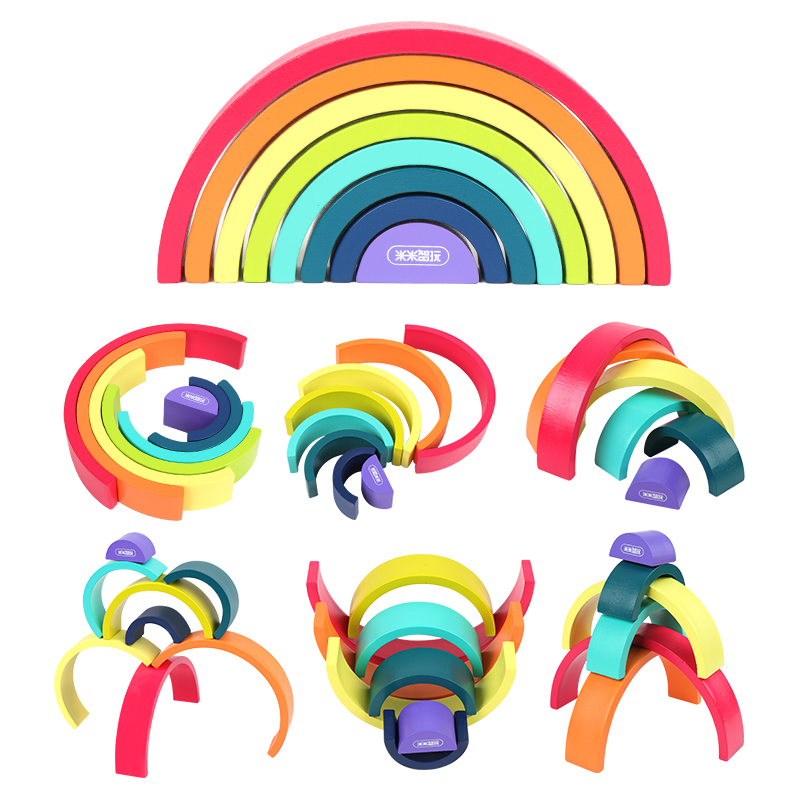 Rainbow Wooden Bridge Stacking Game 3