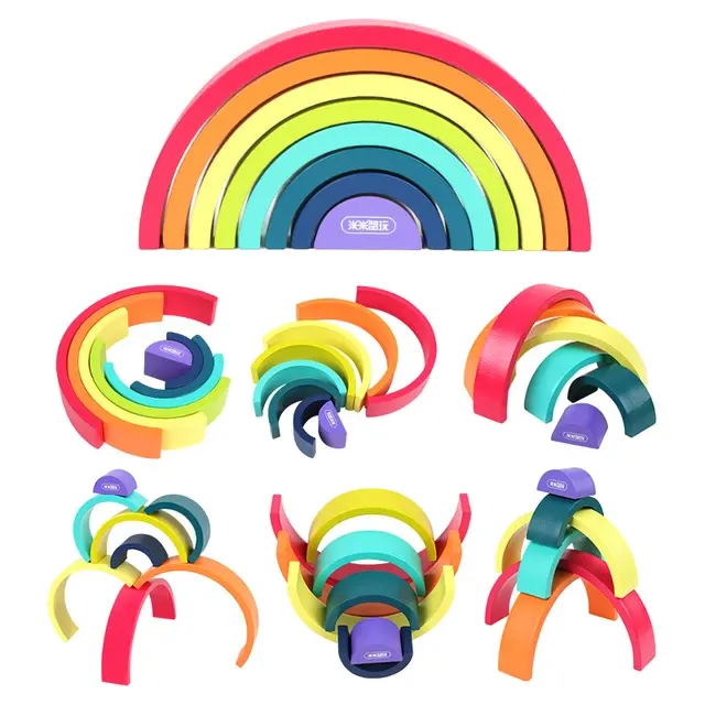 Regenbogen-Holzbrücke Stapelspiel für Kinder 3