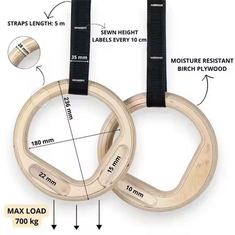 Adjustable Birch Wood Gymnastic Rings 4