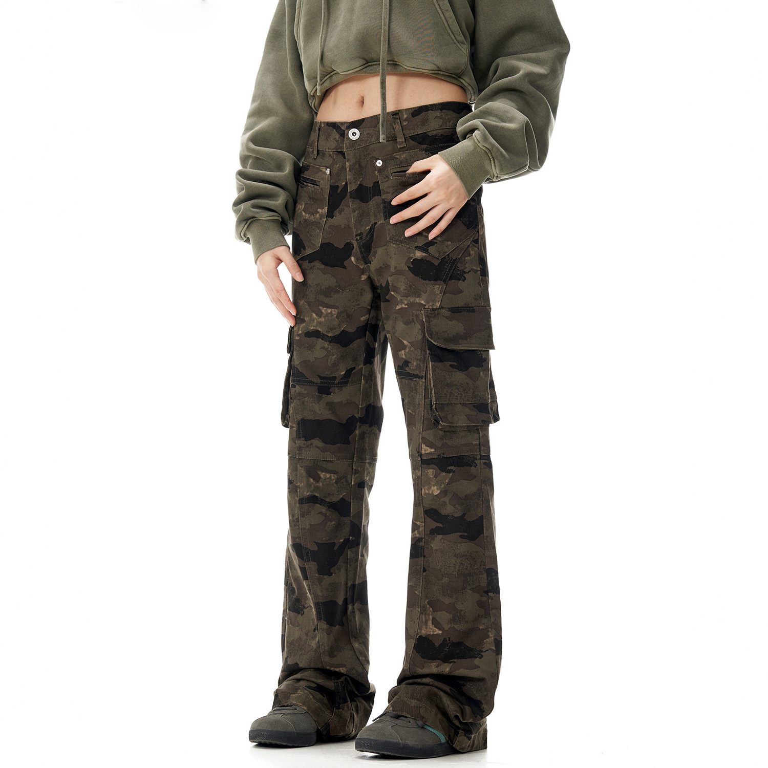 Damen Cargohose Camouflage Low Waist 2