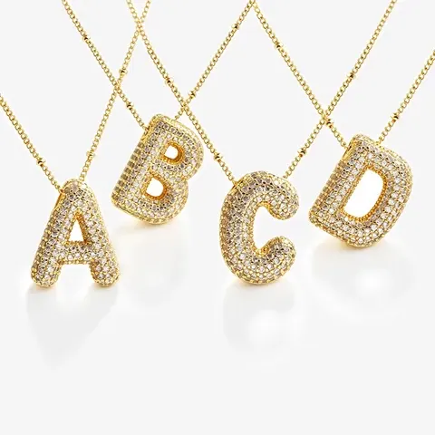 Gold-Plated A-Z Bubble Letter Pendant Necklace