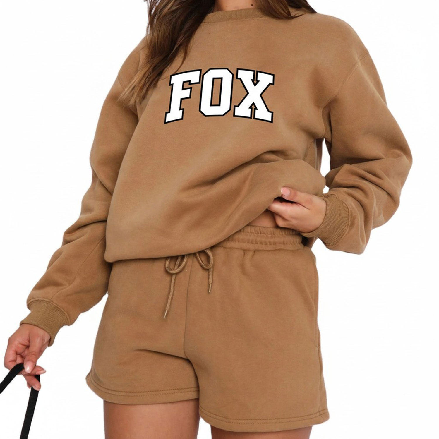 Wendbares Damen-Sweatshirt-Set mit Shorts aus Baumwollfleece 2