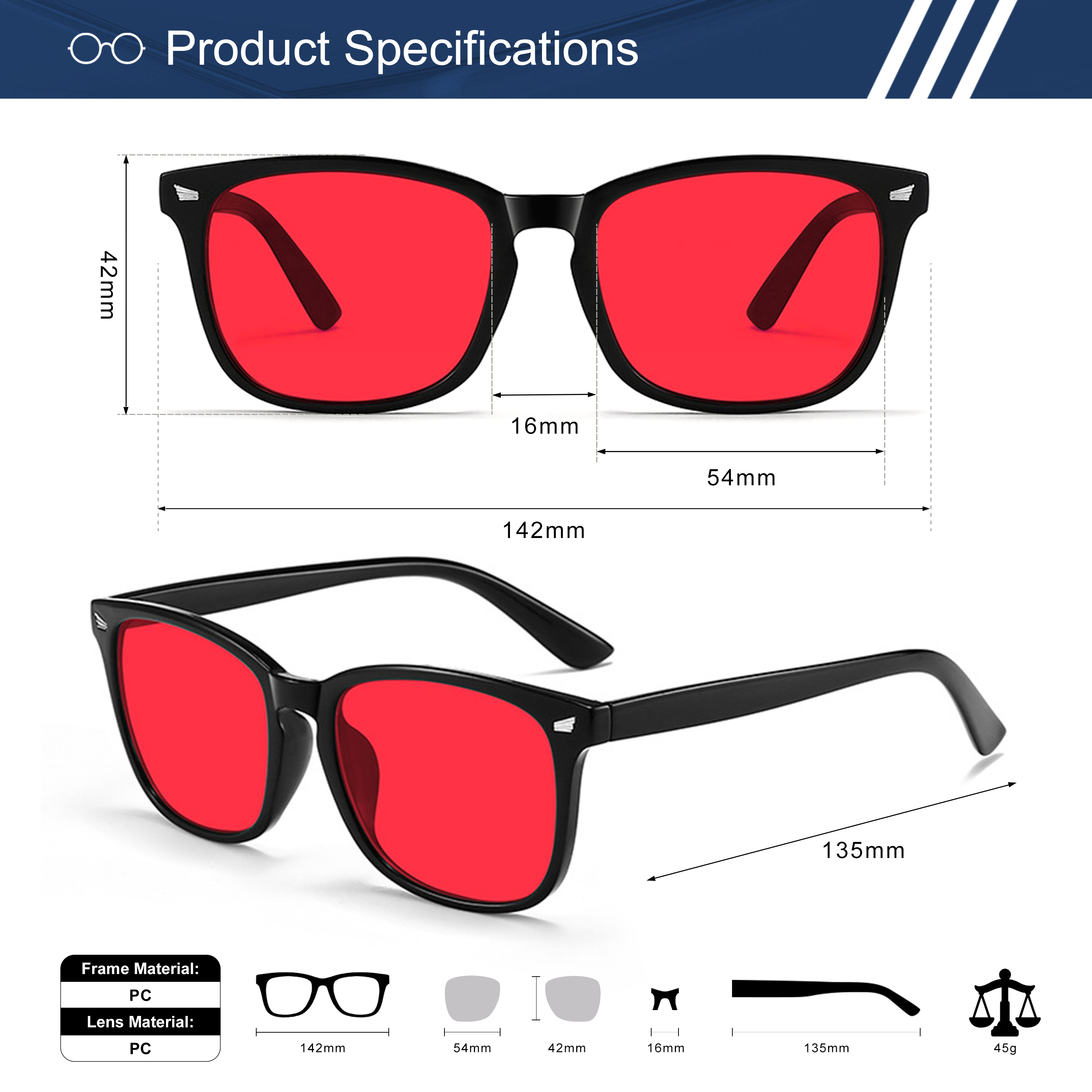 Premium Sleep Lens Red Frame Glasses Fashion Rivet 4