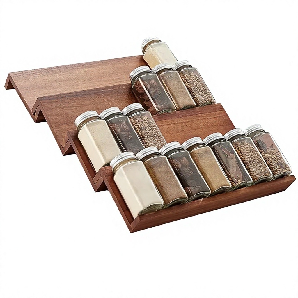 Large 4-Tier Acacia Wood Spice Drawer Organizer Tiered