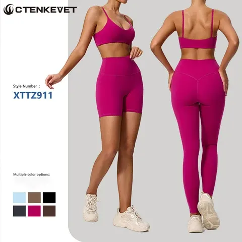 Ctenkevet Sommer Damen 2-teiliges Ärmelloses Sportset Zweiteiliges Yoga-Set