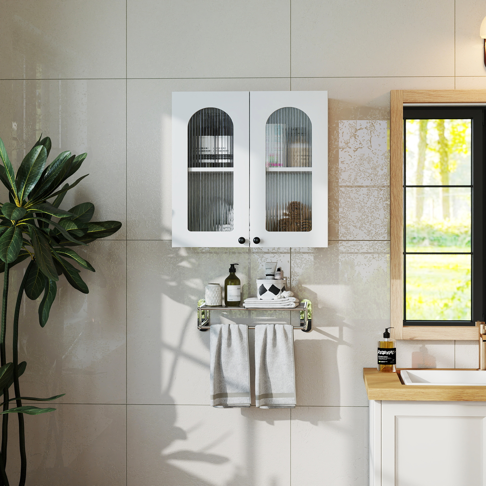 Wall Cabinet Arched Glass Door Display Mounted Floating