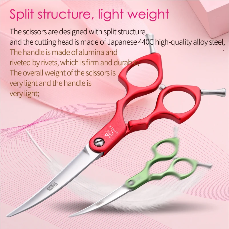 Curved Japan 440C Steel Dog Grooming Scissors 3