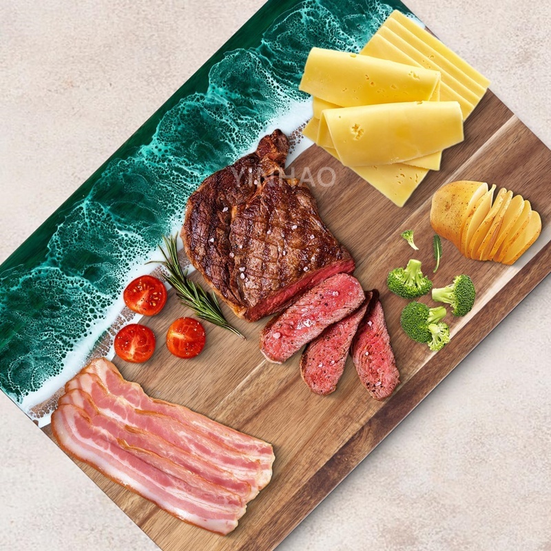 YINHAO 14.17x9.85 Inch Ocean Wave Charcuterie Board Acacia 4