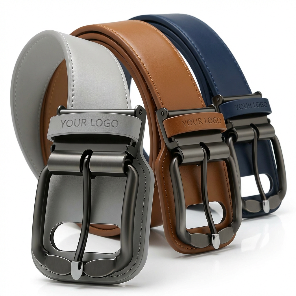 Vegan PU Leather Belt with Engraved Buckle