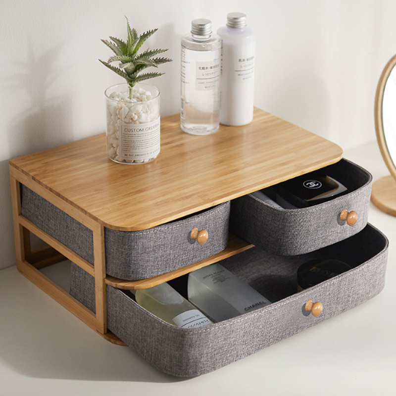 Multi-layer Bamboo Jewelry Storage Box Flexible Rectangle Desk 2