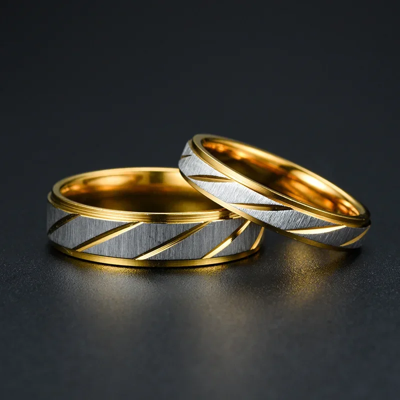 Edelstahl Gold Farbe Wellenmuster Paar Ring Titan Stahl 2