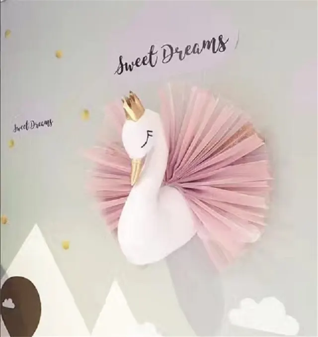 Nordic White Pink Crown Swan Wall Hanging Decoration 1