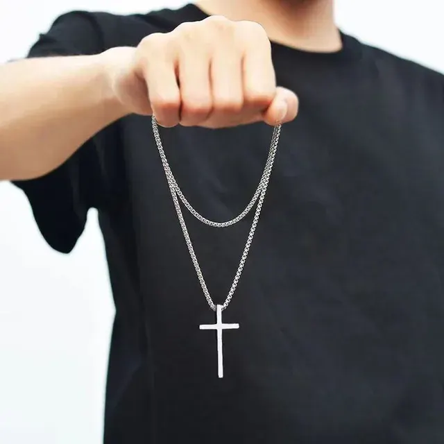 Silver Cross Necklace with Box Chain 3