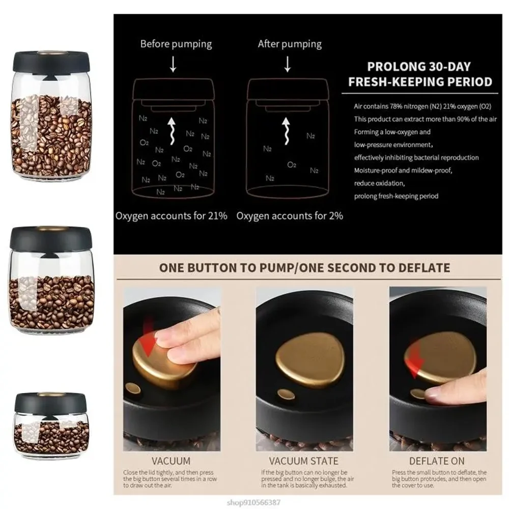 1 Packung Kaffeebohnen-Aufbewahrungsbehälter mit Luftdichtem Deckel Vakuumversiegelter Glas-Kaffeedose 4