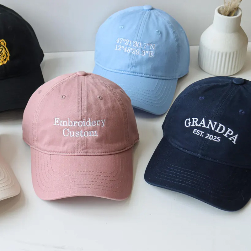 Unstructured Cotton Solid Color Baseball Cap With Text