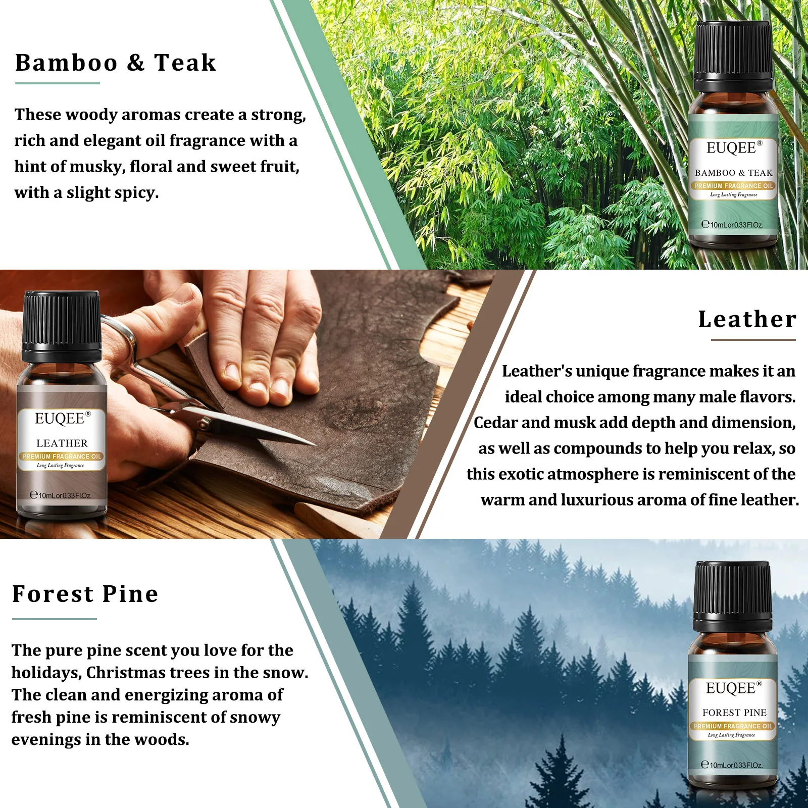 EUQEE 6-teiliges Aromatherapie-Duftöl-Geschenkset - 10ml Zedernholz Bambus & 4
