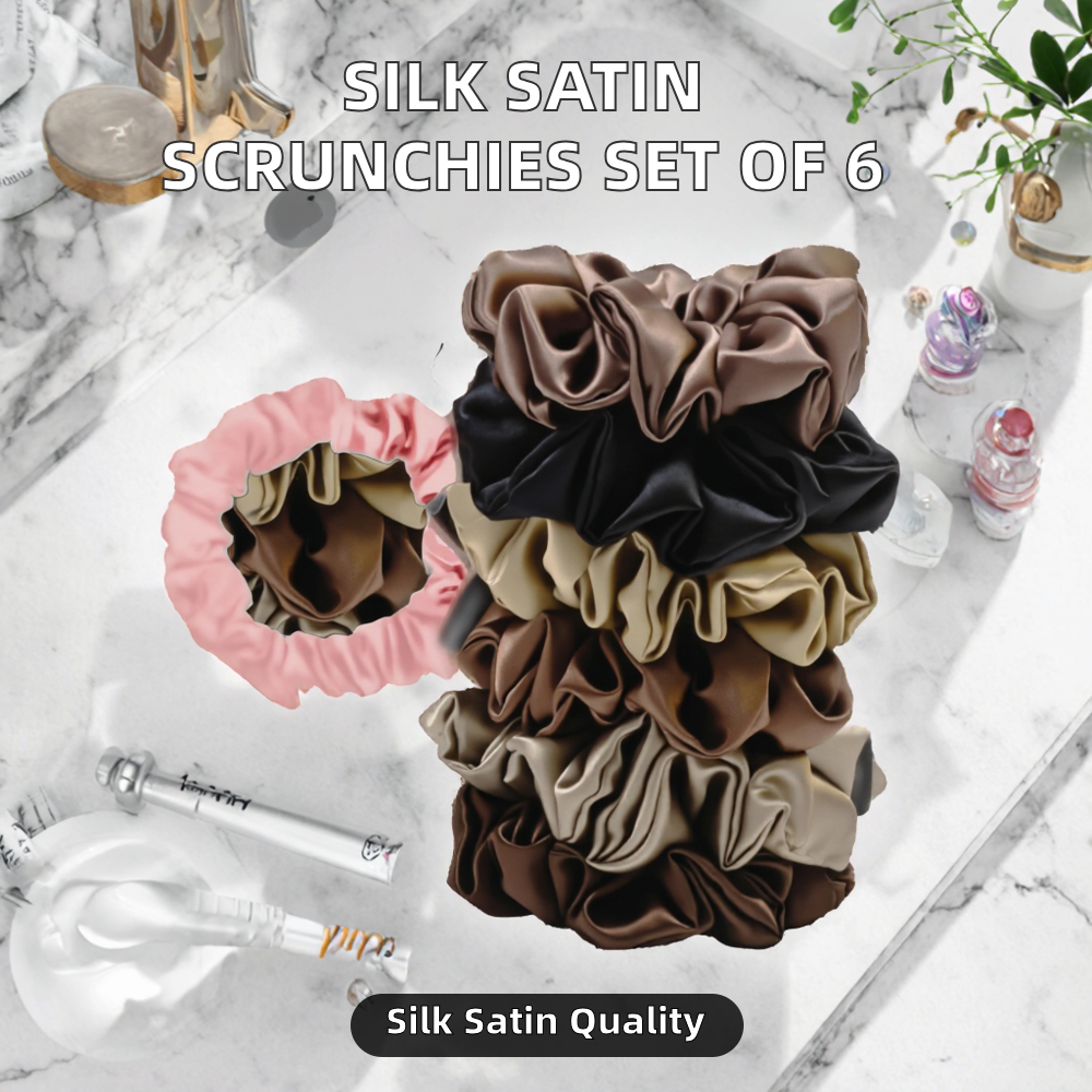 Silk Satin Hair Scrunchies Set of 6 2