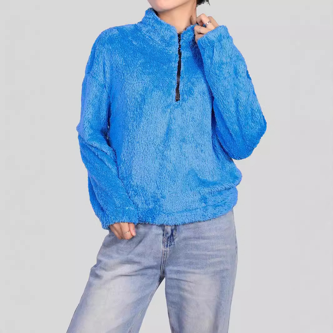 Thermal Half-high Collar Long Sleeves Zipper Design Loose