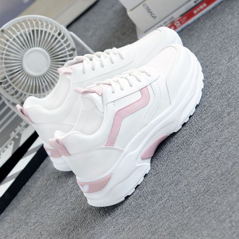 Weiße Damen-Plateausneaker mit Pink-Akzenten