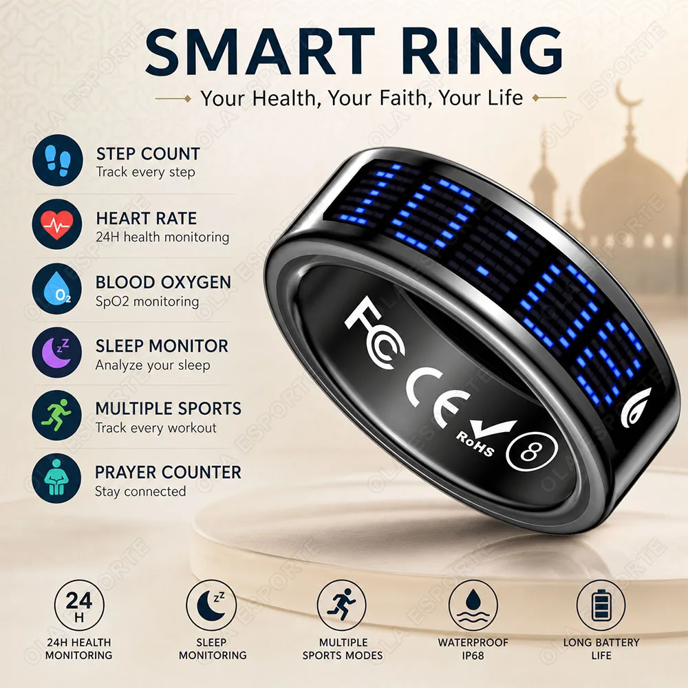 Intelligenter Ring Gebetszähler Mehrere Trainingsmodi LED-Display Uhr Herzfrequenz