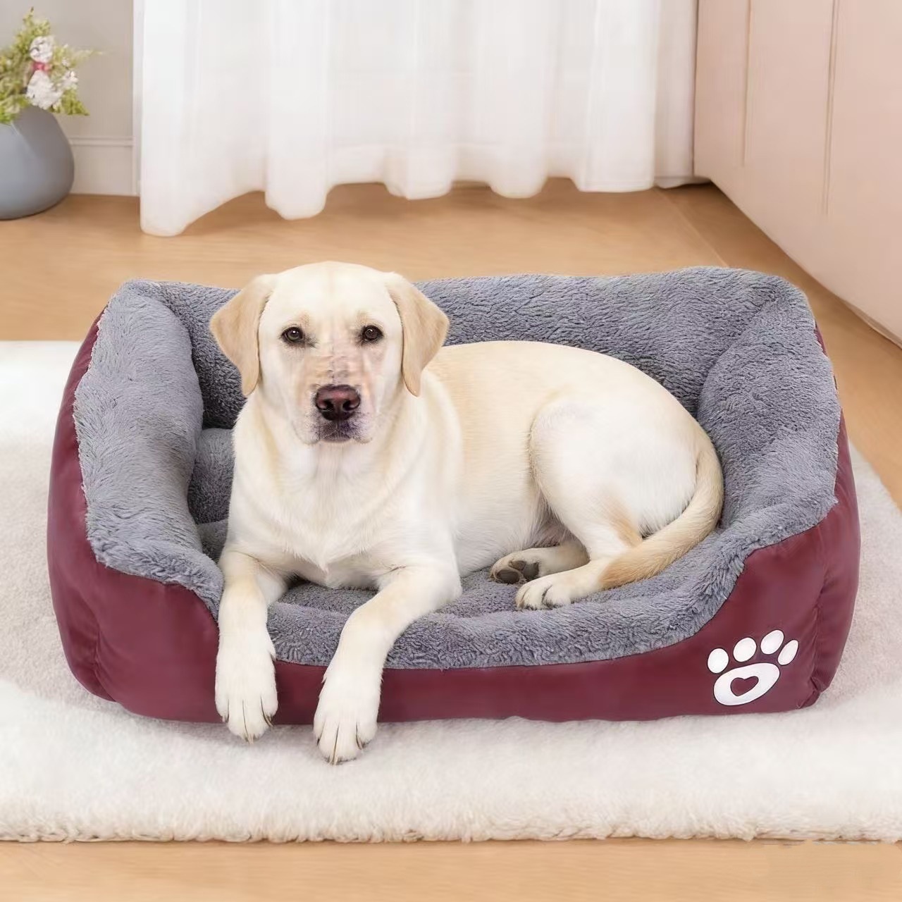 Faux Fur Plush Rectangular Dog Bed 4