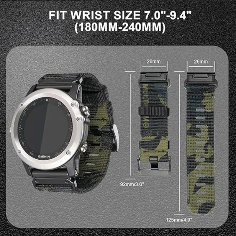 Braided Nylon 22 mm Band for Garmin Fenix 3