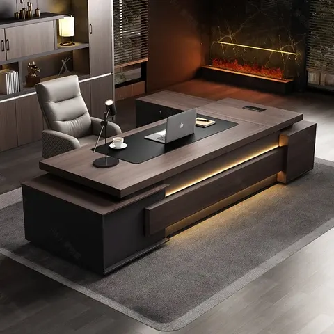 Modern Walnut Wood Desk and Chair Set