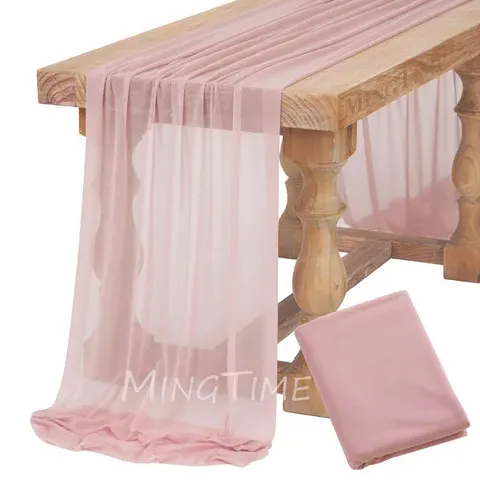 Soft Pink Boho Gauze Table Runner