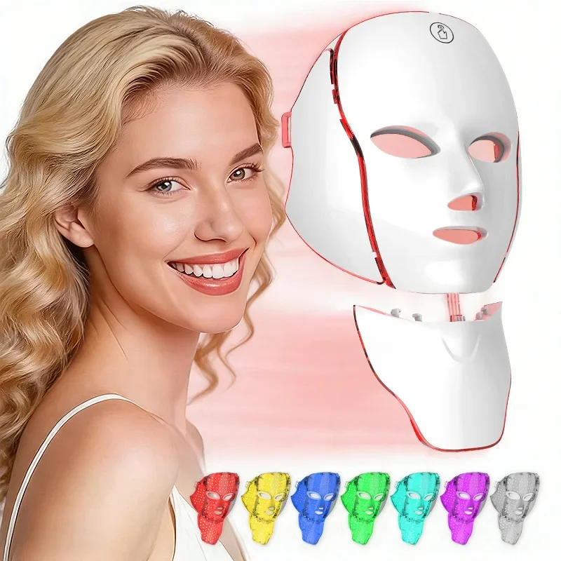 Kabelloses LED-Gesichtsmasken- und Hals-Set mit 120 LEDs 7-Farben-Rotlicht-Hautpflegegerät