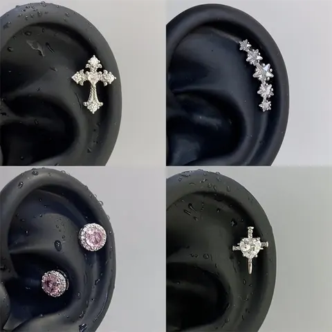 Silver Zircon Cross Stainless Steel Earring
