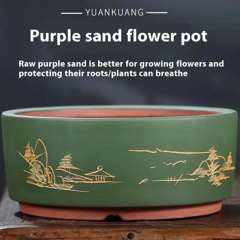 Purple Sand Flower Pot Round Plum Bonsai Indoor