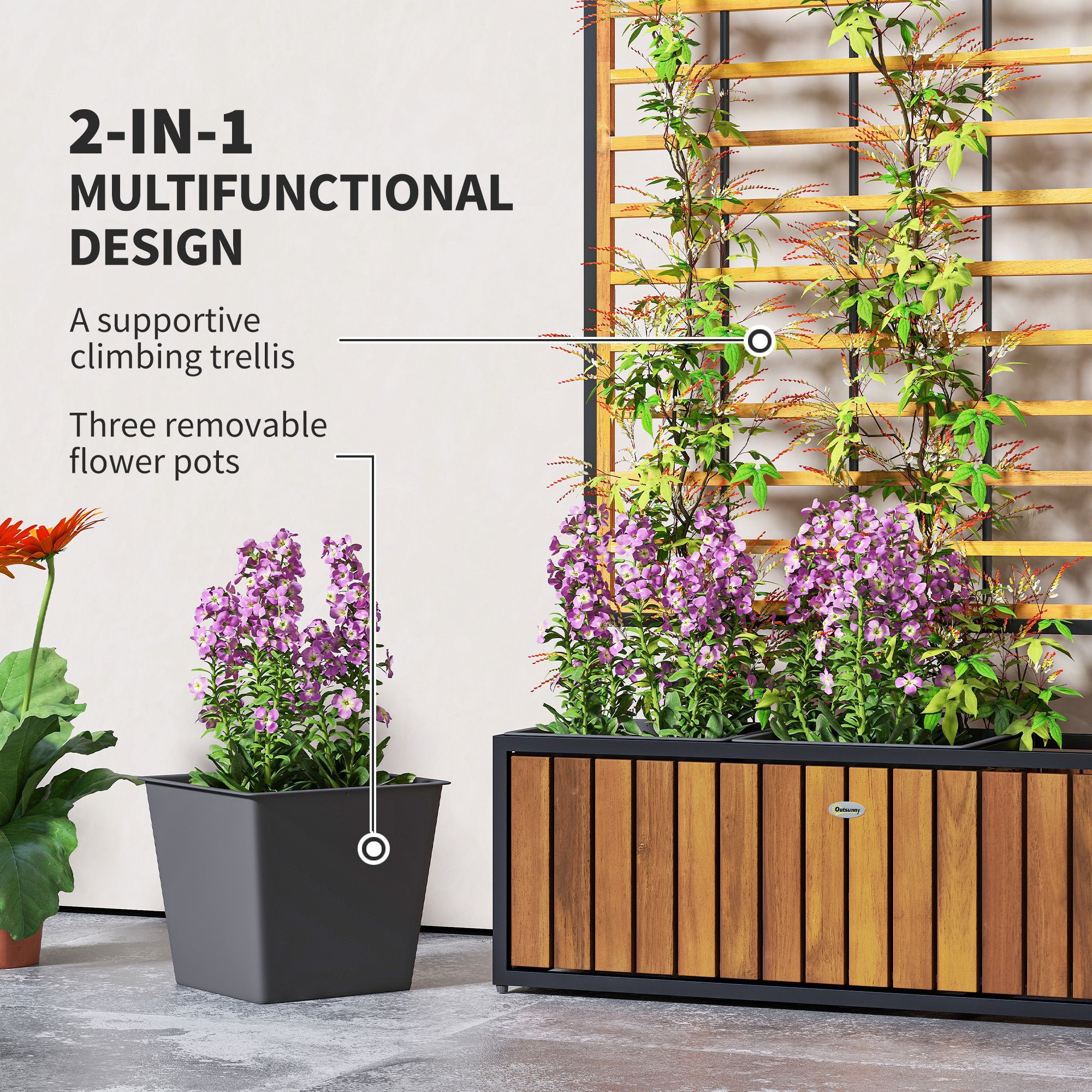 Square Teak Raised Garden Bed with Trellis 4