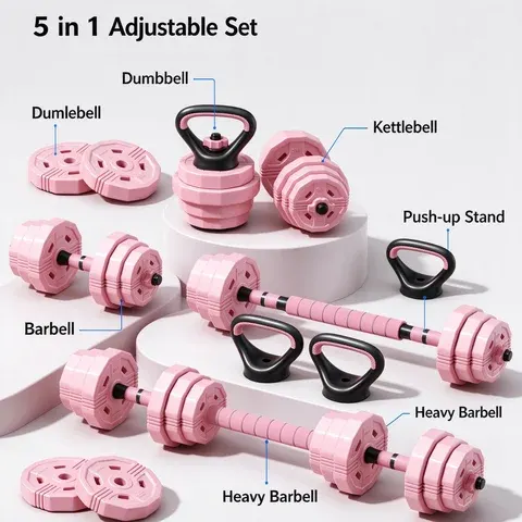 5 In 1 Adjustable Dumbbell Set Convertible To
