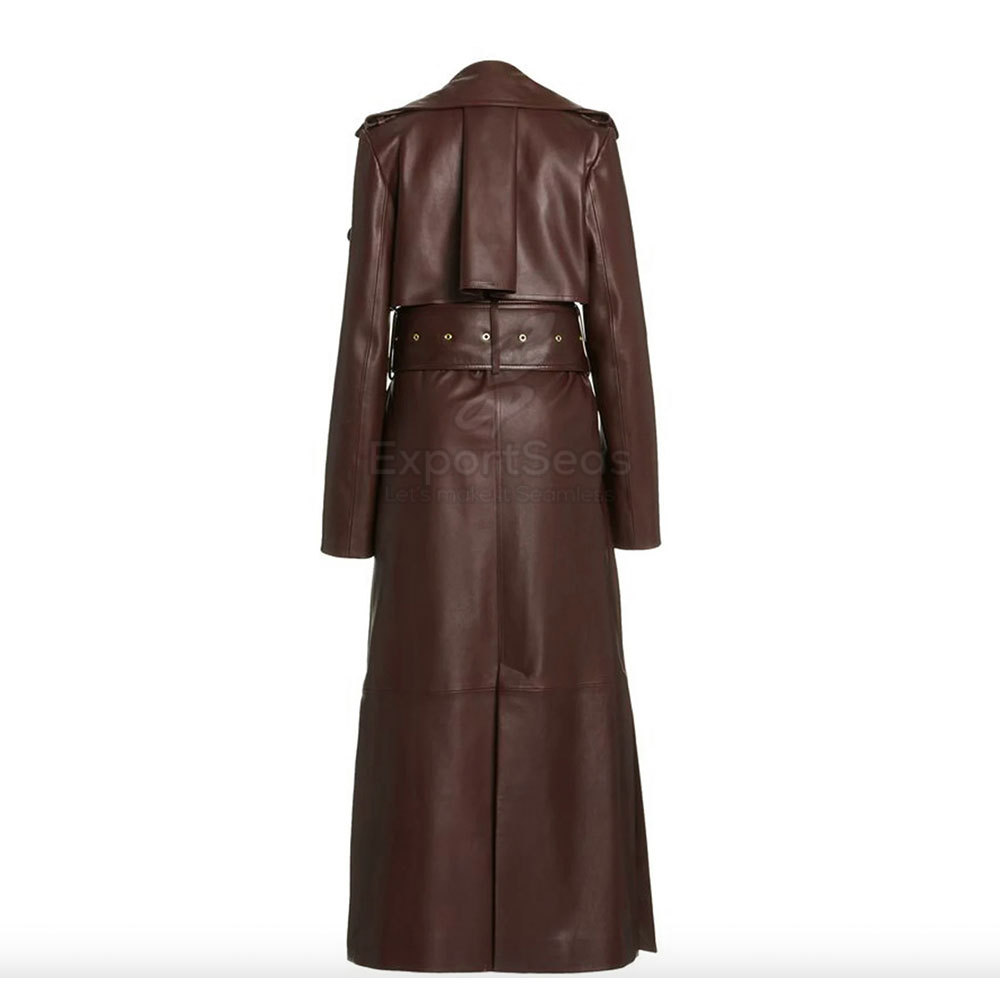 Customizable Women's Winter Leather Trench Coat 2